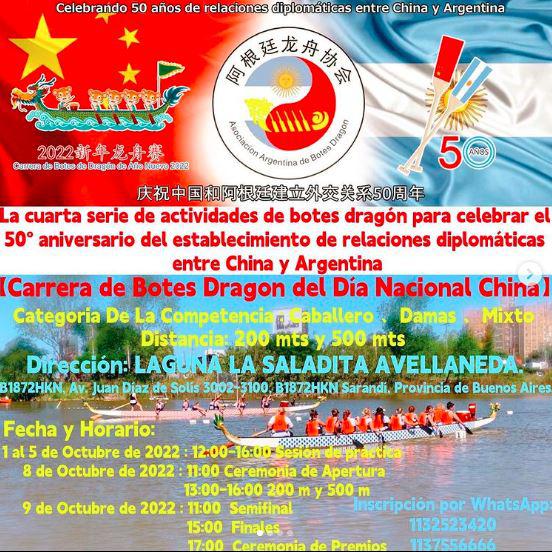 La Asociación Argentina de Botes Dragón invita a una competencia por el Día Nacional de China  