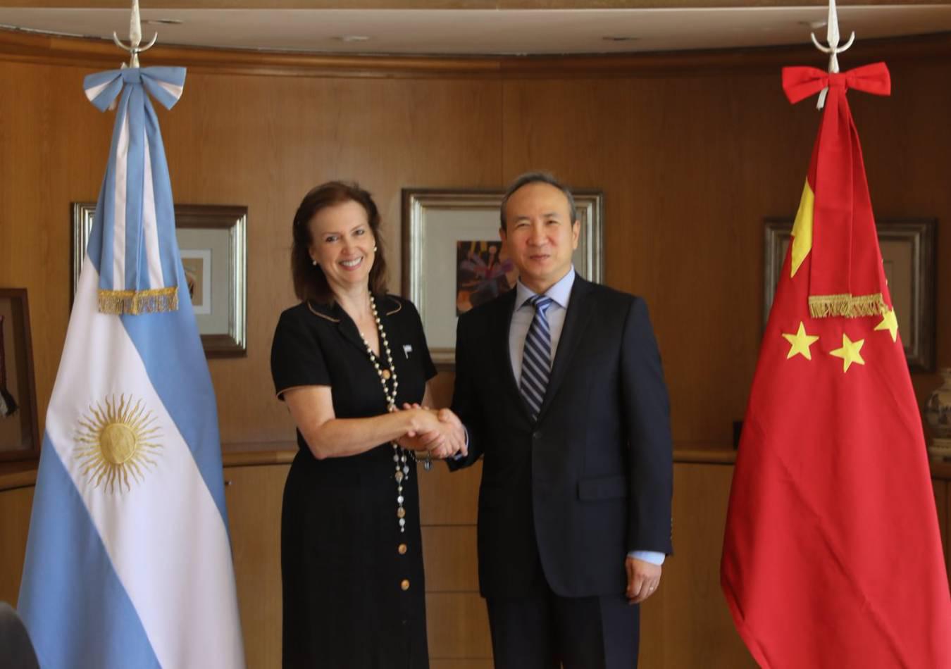 Reunión entre Mondino y Wang Wei. (Foto: Twitter/ Embajada de China en Argentina)